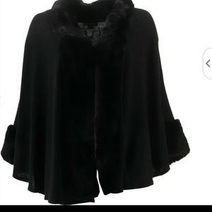 Heidi Daus Sweater Knit Topper Faux Fur Trim BLACK 2X/3X NEW 727-685